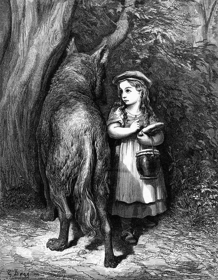 Ilustração criada para o conto "Capuchinho Vermelho", por Gustave Dore